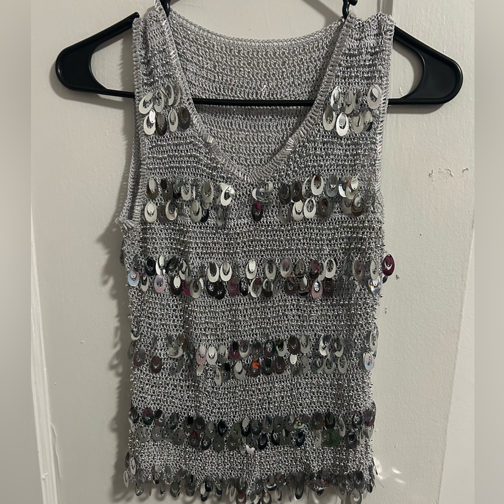 Silver Sequin Tank Top